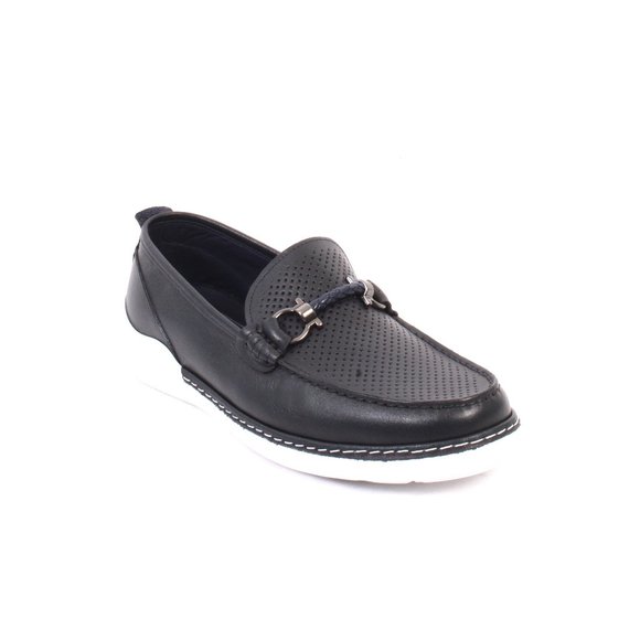 ROBERTO SERPENTINI 1808a Navy White / Leather Moccasins...